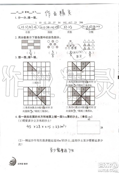 甘肃少年儿童出版社2020年快乐暑假五年级数学语文人教版答案