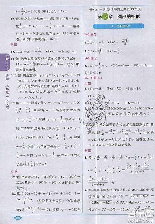 新疆青少年出版社2020教材1加1九年级数学上册湘教版答案 新疆青少年出版社2020教材1加1九年级数学上册湘教版答案