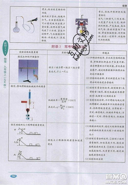 新疆青少年出版社2020教材1加1九年级物理上册苏科版答案