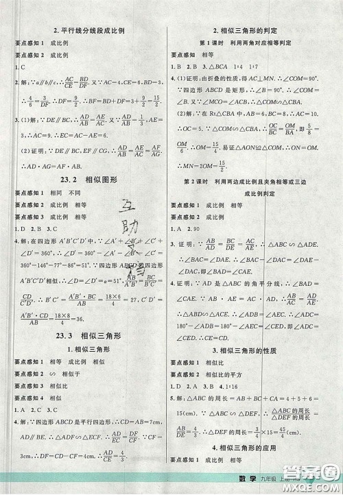 延边大学出版社2020秋品至教育一线课堂九年级数学上册华师大版答案