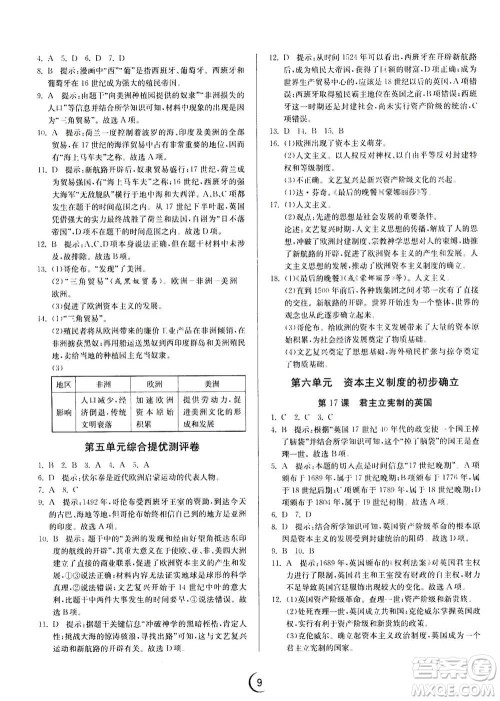 江苏人民出版社2020年实验班提优训练九年级上历史RMJY人教版答案 江苏人民出版社2020年实验班提优训练九年级上历史RMJY人教版答案