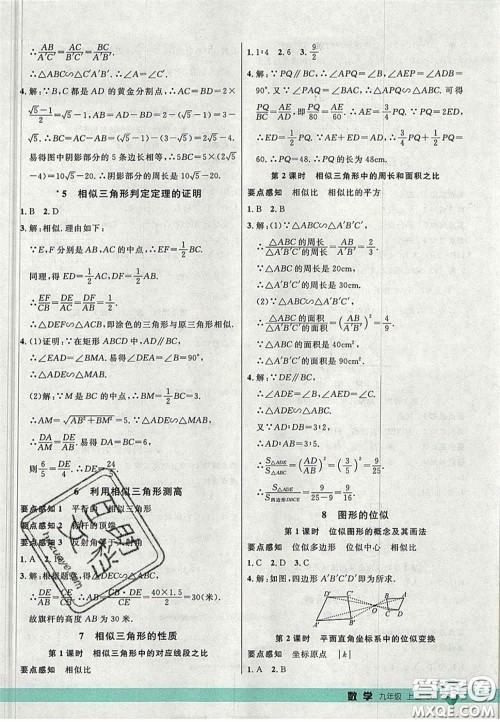 延边大学出版社2020秋品至教育一线课堂九年级数学上册北师大版答案