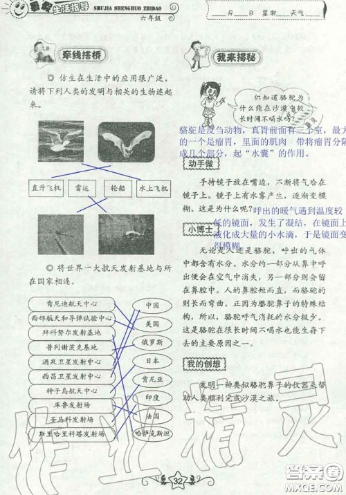 山东教育出版社2020暑假生活指导六年级通用版答案