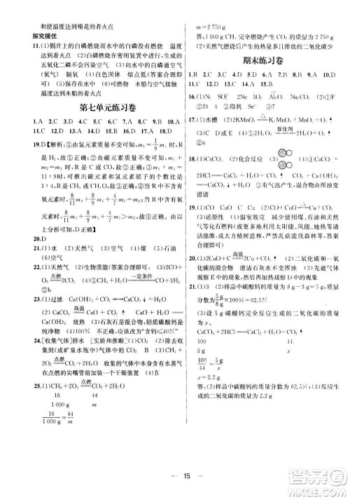 南京大学出版社2020年提优训练课课练九年级上册化学国标全国版答案