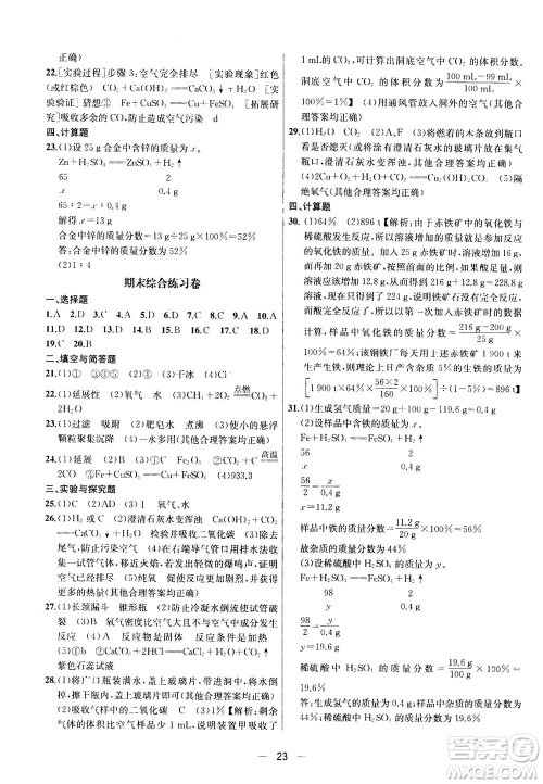 南京大学出版社2020年提优训练课课练九年级上册化学国标上海版答案