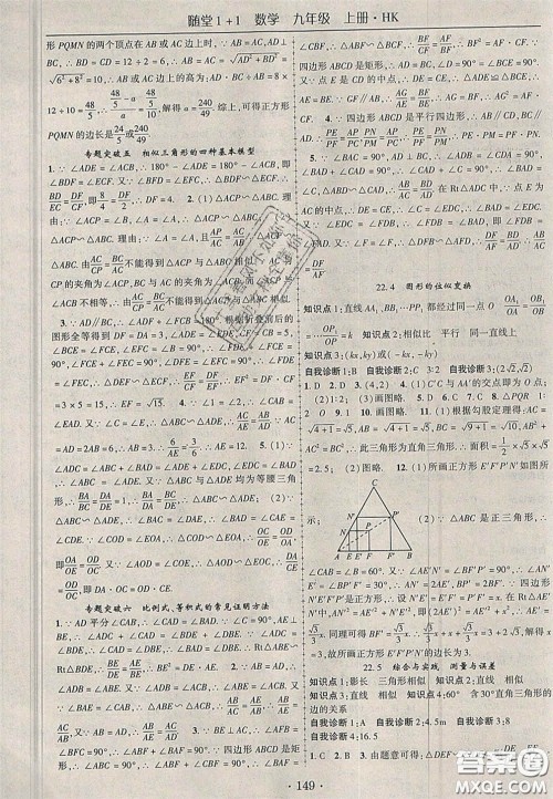 2020年随堂1加1导练九年级数学上册沪科版答案