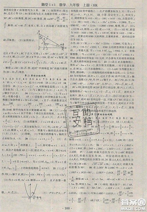 2020年随堂1加1导练九年级数学上册沪科版答案