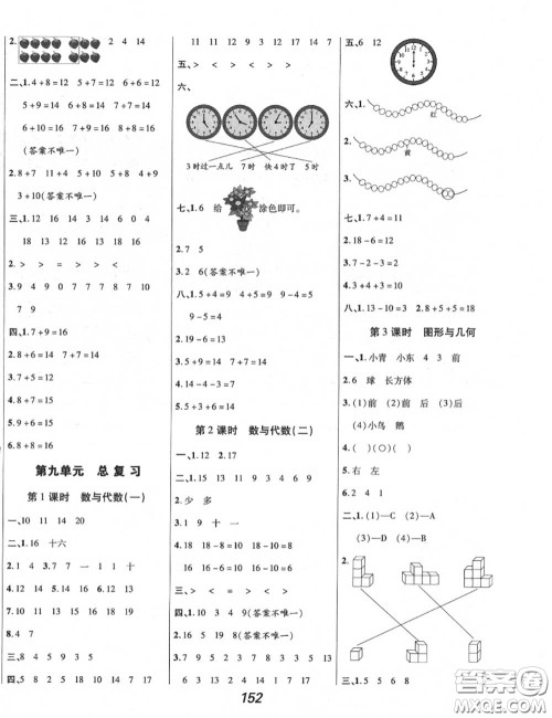 2020年秋全优课堂考点集训与满分备考一年级数学上册人教版答案