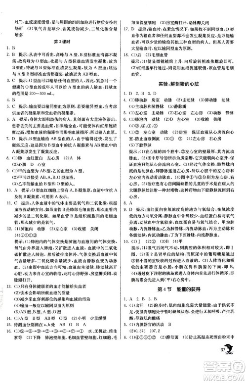 江苏人民出版社2020年实验班提优训练九年级上科学ZJJY浙江教育版答案