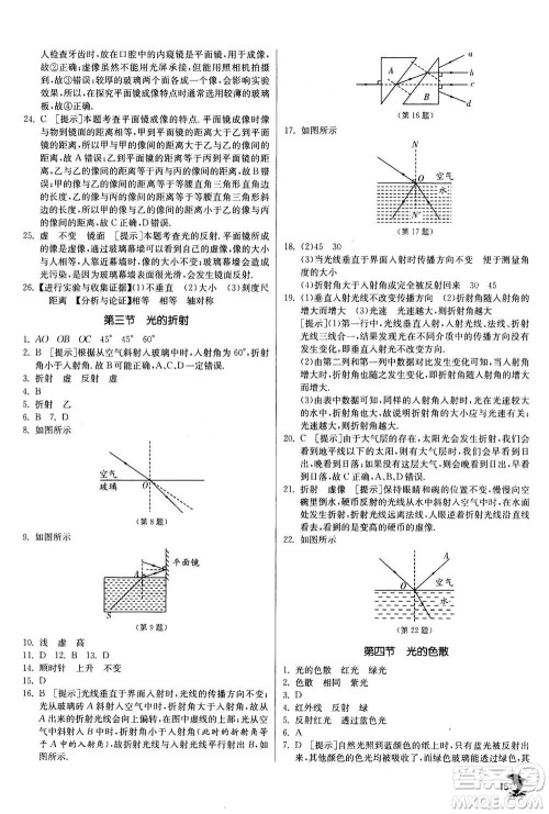 江苏人民出版社2020年实验班提优训练八年级上物理SHKJ沪科版答案