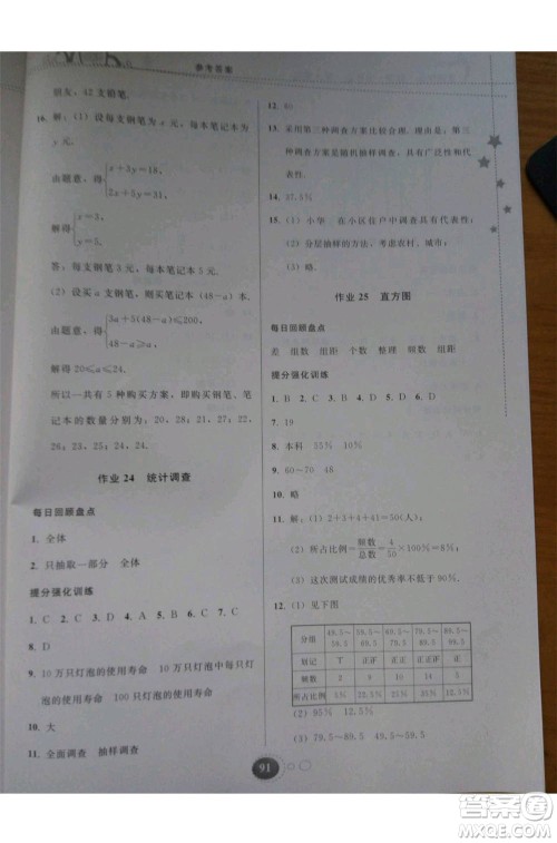 2019年暑假作业七年级数学人教版参考答案