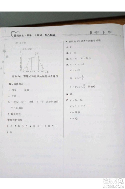 2019年暑假作业七年级数学人教版参考答案