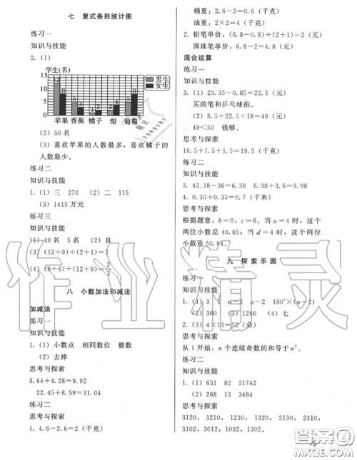河北教育出版社2020年基本功训练四年级数学下册冀教版答案