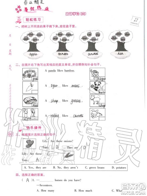 南方日报出版社2020年暑假作业四年级合订本B版参考答案