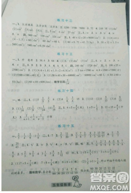 河北美术出版社2019年一路领先暑假作业五年级数学人教版答案