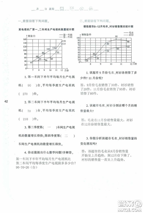 陕西人民教育出版社2020陕教出品小学暑假作业与生活五年级数学A版答案