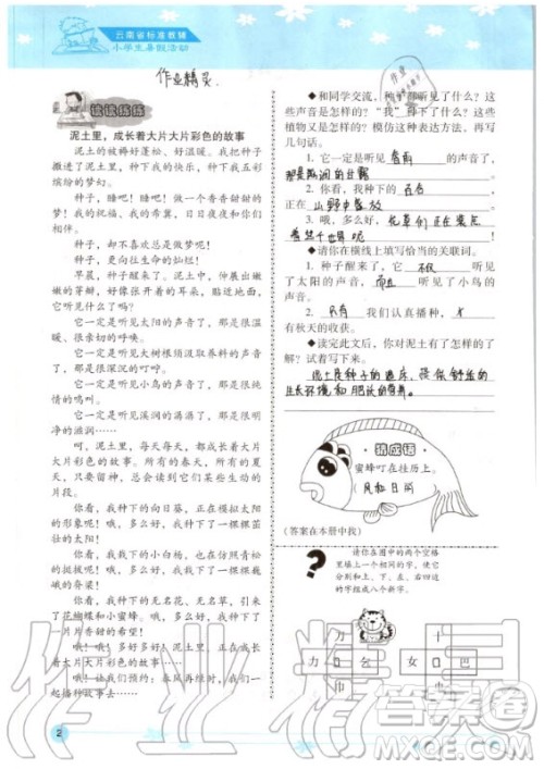 晨光出版社2020年云南省标准教辅小学生暑假活动五年级答案