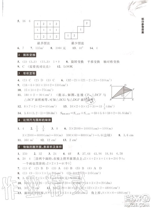 浙江教育出版社2020轻松上初中暑假作业六年级数学通用版答案