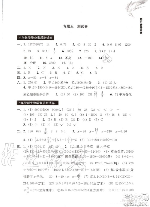 浙江教育出版社2020轻松上初中暑假作业六年级数学通用版答案