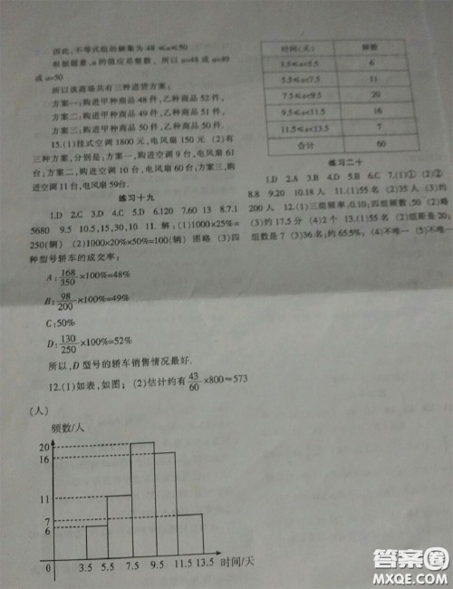 兰州大学出版社2020年暑假作业七年级数学人教版参考答案