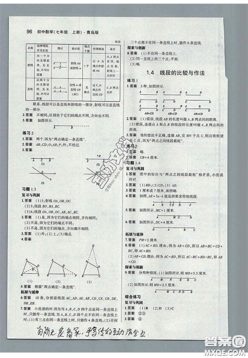 2020义务教育教科书七年级数学上册青岛版课后习题答案