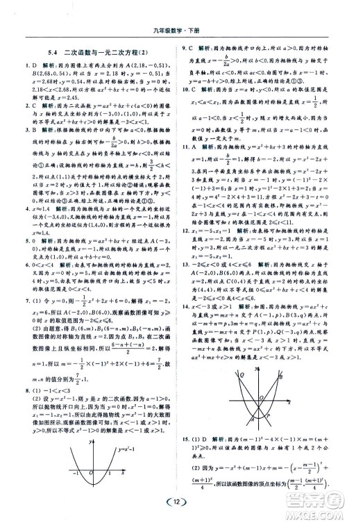 2020年亮点给力提优课时作业本数学九年级下册苏教版参考答案 2020年亮点给力提优课时作业本数学九年级下册苏教版参考答案