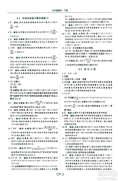 2020年亮点给力提优课时作业本数学九年级下册苏教版参考答案 2020年亮点给力提优课时作业本数学九年级下册苏教版参考答案