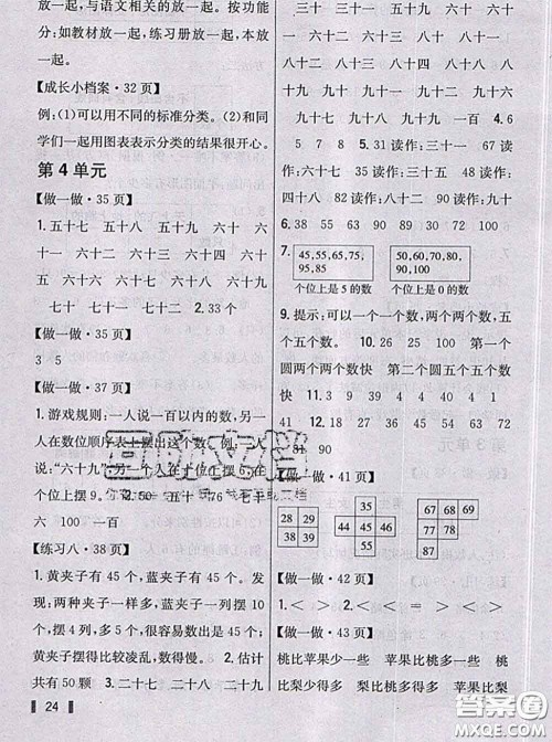 人民教育出版社2021年课本教材一年级数学下册人教版参考答案
