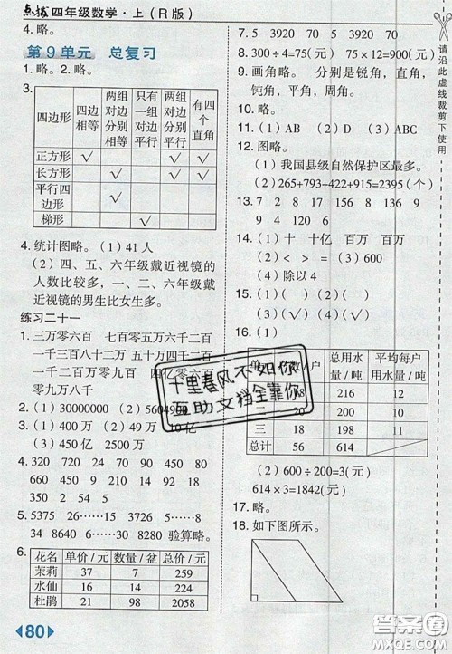 2020义务教育教科书四年级数学上册人教版课后习题答案