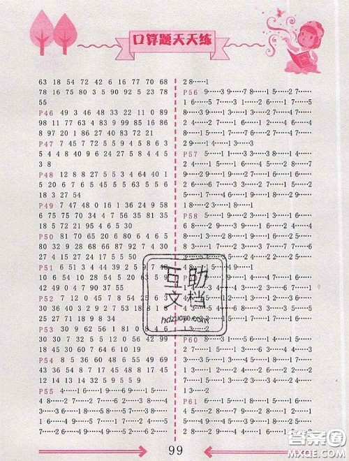 2020年荣恒教育口算题卡每日一练二年级数学下册人教版参考答案