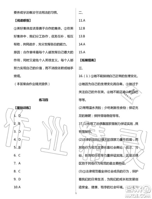 教育科学出版社2020暑假生活七年级合订本通用版参考答案