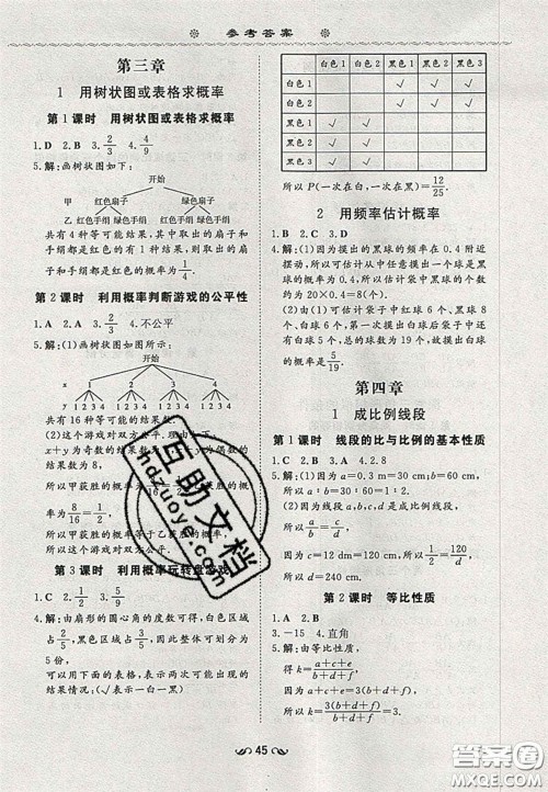 2020年初中同步学习导与练导学探究案九年级数学上册北师大版答案