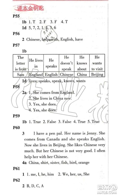 科学普及出版社2020年课本教材七年级英语仁爱版参考答案