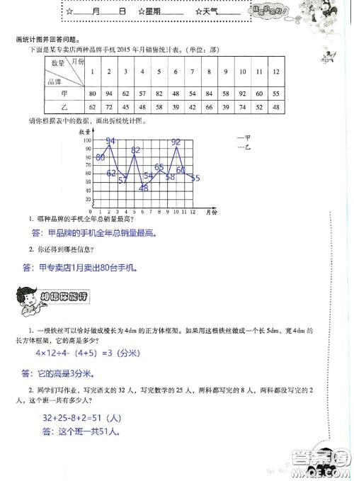 晨光出版社2020年小学生暑假活动五年级数学人教版参考答案