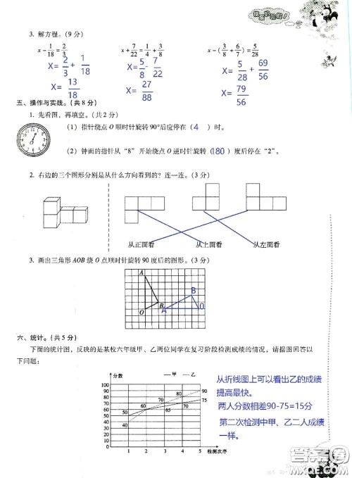 晨光出版社2020年小学生暑假活动五年级数学人教版参考答案