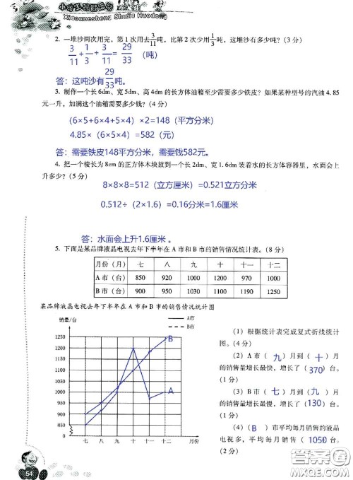 晨光出版社2020年小学生暑假活动五年级数学人教版参考答案