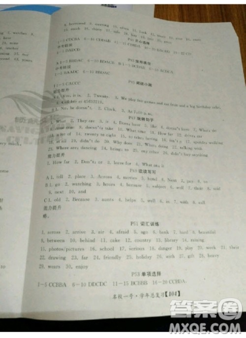 延边大学出版社2020年名校一号学年总复习七年级英语人教版答案