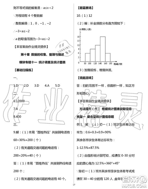 阳光出版社2020年全品温故知新暑假七升八数学人教版参考答案