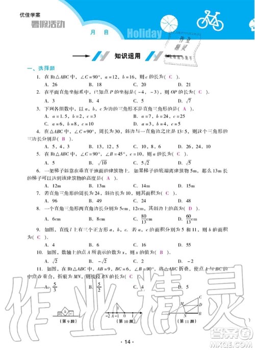 2020年优佳学案暑假活动八年级数学人教版参考答案