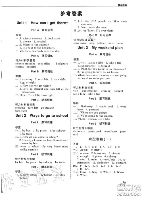 2020年秋1加1轻巧夺冠优化训练六年级英语上册人教版参考答案