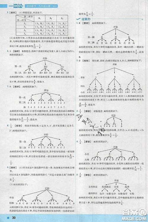 天星教育2020年秋一遍过初中数学九年级上册北师版参考答案