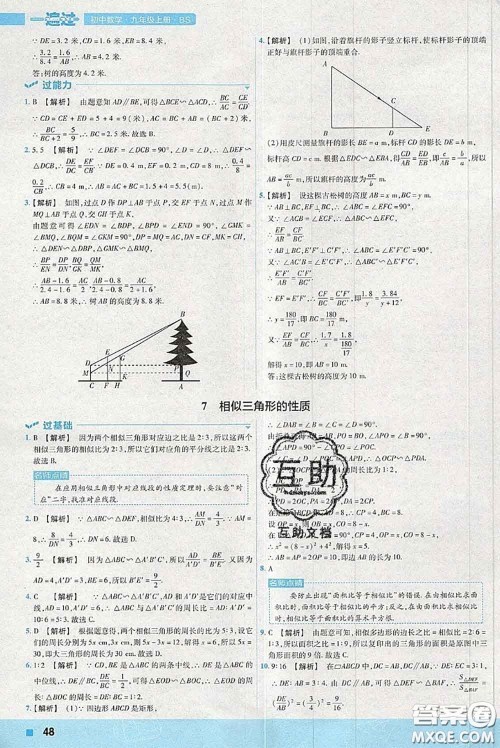 天星教育2020年秋一遍过初中数学九年级上册北师版参考答案