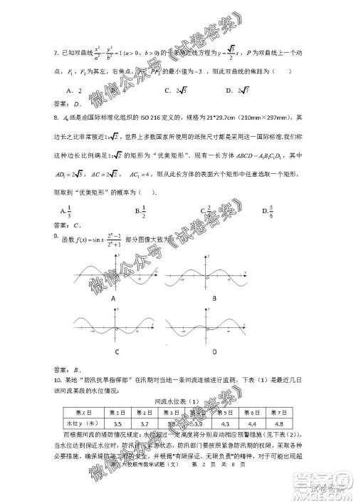 安徽六校教育研究会2021届高三第一次素质测试文科数学试题及答案 安徽六校教育研究会2021届高三第一次素质测试文科数学试题及答案
