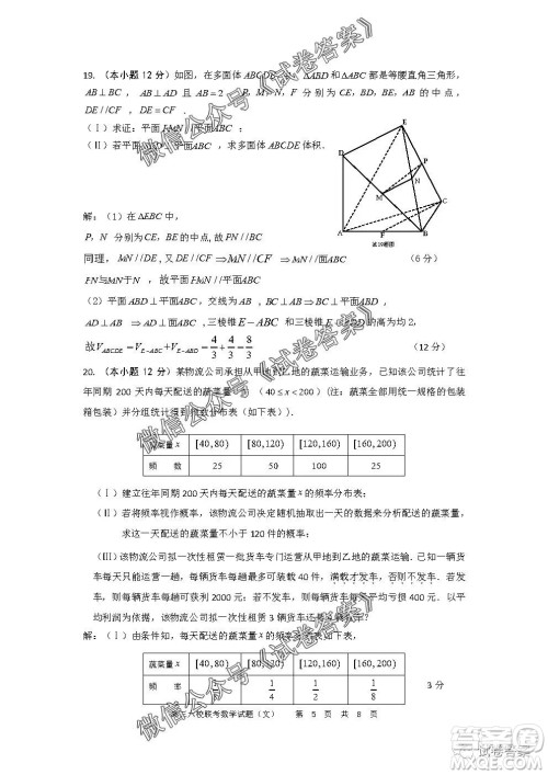 安徽六校教育研究会2021届高三第一次素质测试文科数学试题及答案 安徽六校教育研究会2021届高三第一次素质测试文科数学试题及答案