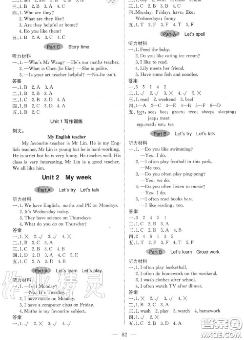 2020年秋1加1轻巧夺冠优化训练五年级英语上册人教版参考答案
