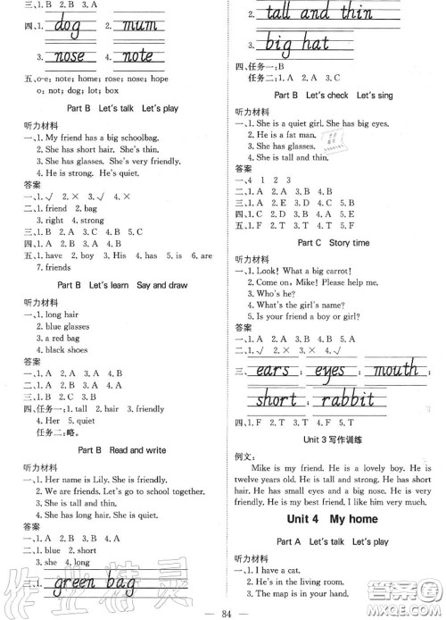 2020年秋1加1轻巧夺冠优化训练四年级英语上册人教版参考答案