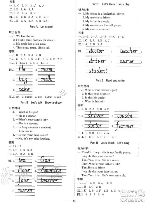 2020年秋1加1轻巧夺冠优化训练四年级英语上册人教版参考答案