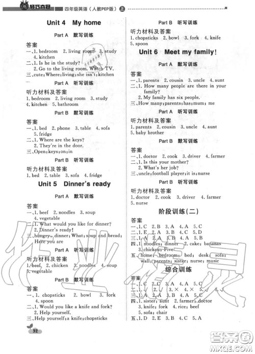 2020年秋1加1轻巧夺冠优化训练四年级英语上册人教版参考答案