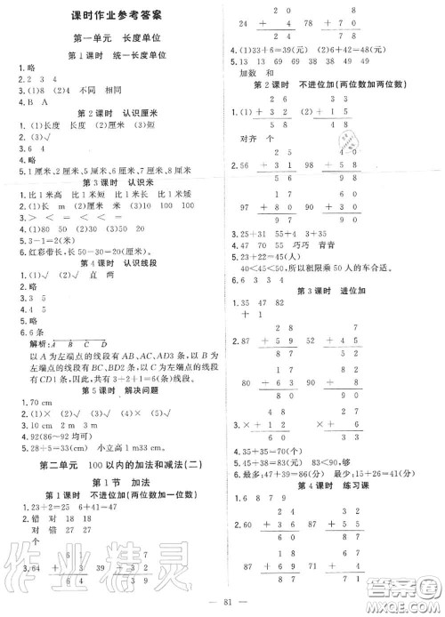 2020年秋1加1轻巧夺冠优化训练二年级数学上册人教版参考答案 2020年秋1加1轻巧夺冠优化训练二年级数学上册人教版参考答案