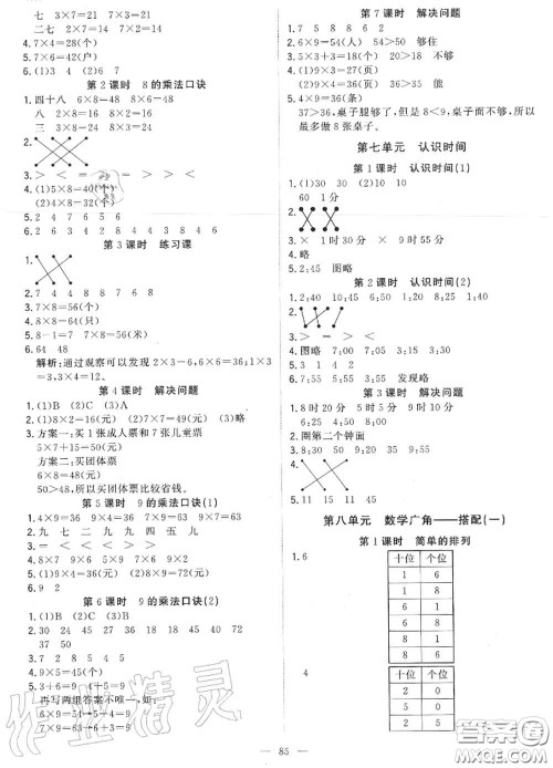 2020年秋1加1轻巧夺冠优化训练二年级数学上册人教版参考答案